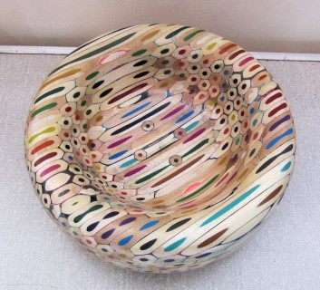 Bowl made from coloured pencils by Pat Hughes